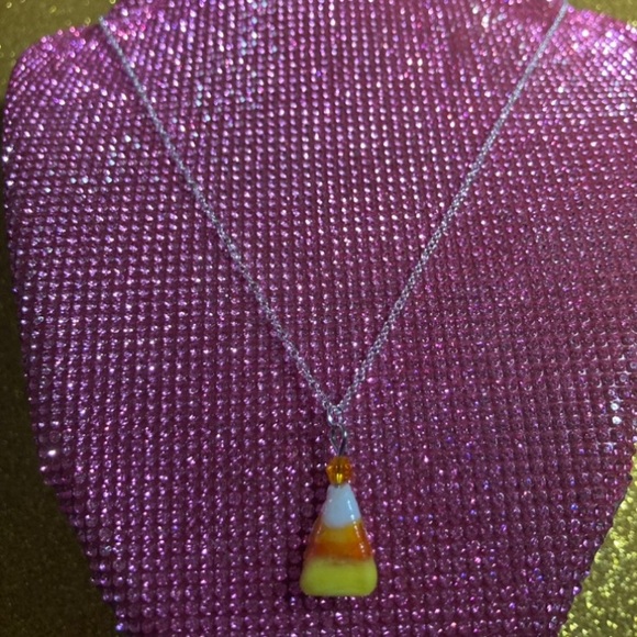 Candy Corn Sterling Silver Necklace Bedazzled Bead Y2K Jewelry Spooky Halloween - Picture 12 of 14